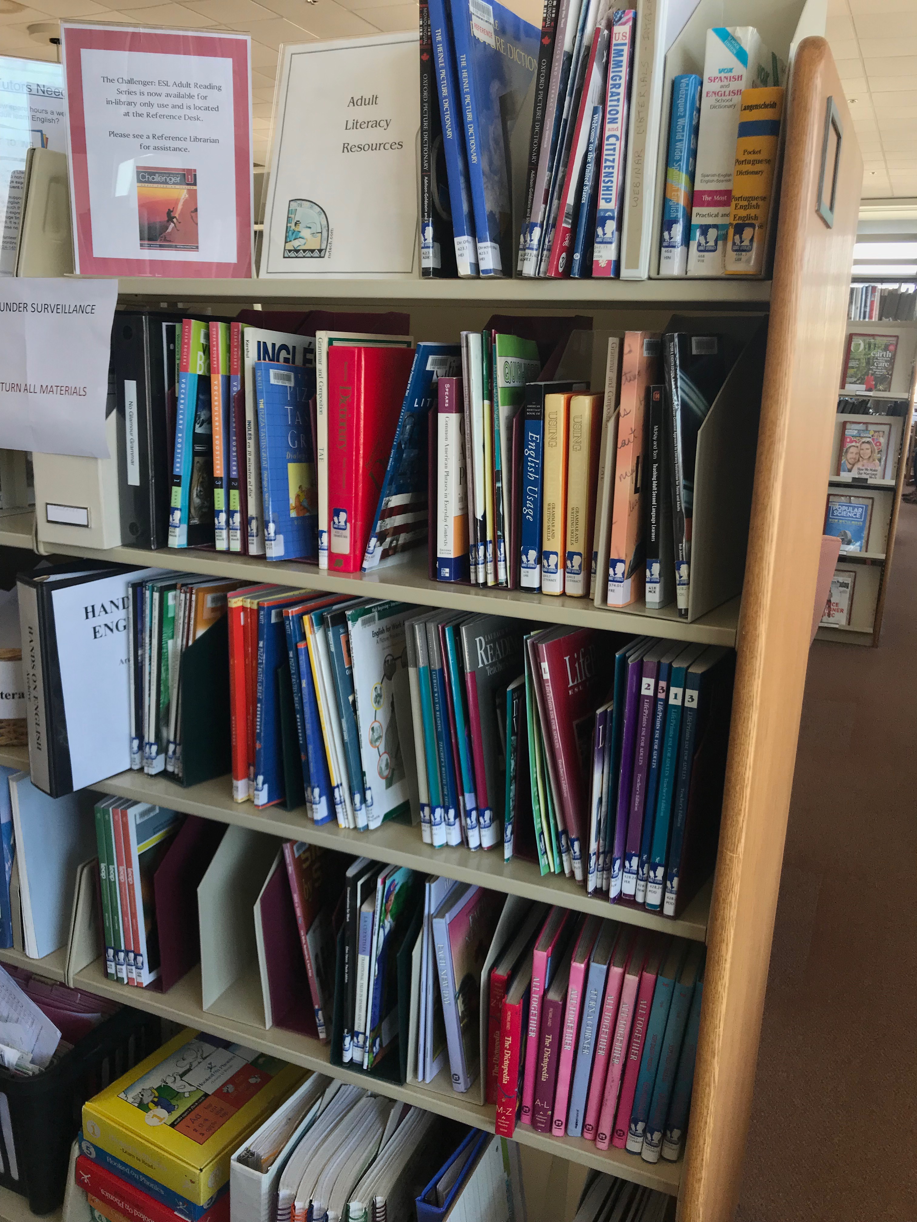 image of bookshelves featuring ESL study materials