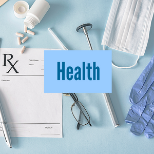 Text Health with image of medical supplies