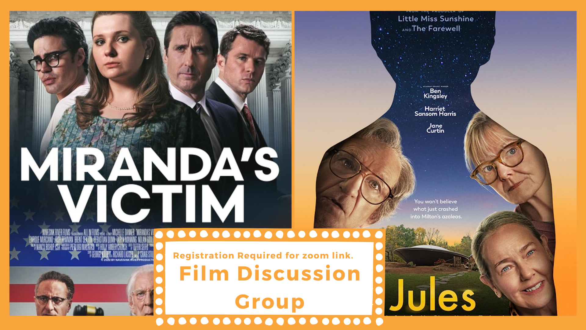 Film Discussion Group. Registration required for zoom link