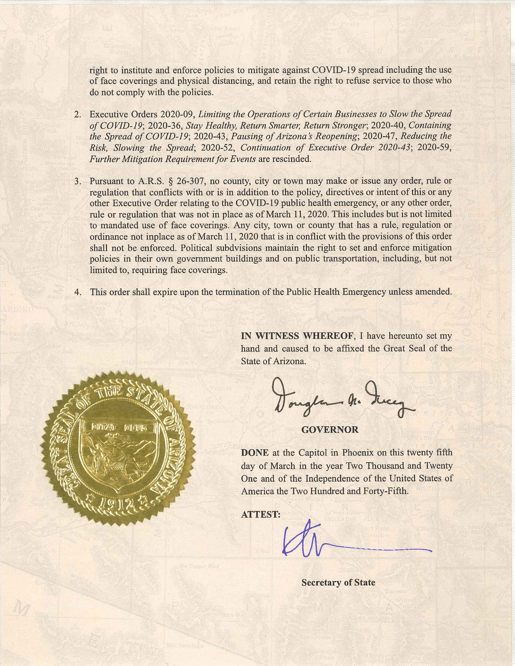 Page 3 of Doug Ducey's Executive Order 2021-06
