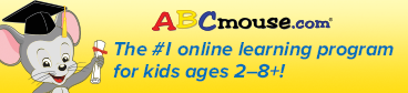 Colorful graphic of a smiling mouse advertising ABCmouse.com