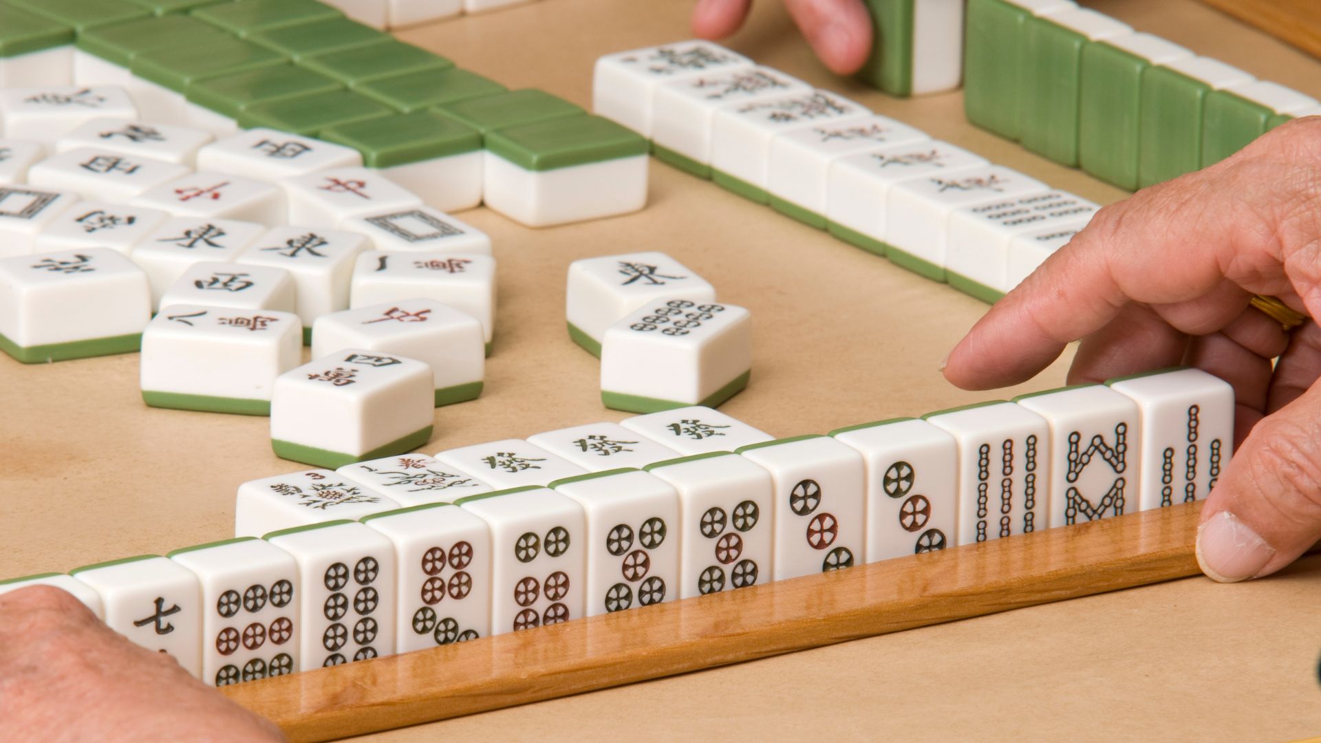 Close-up of mahjong game tiles.