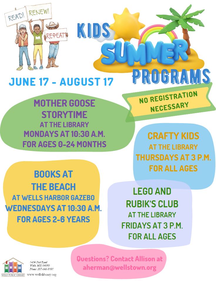 List of reoccuring summer programs offered at Wells Public Library