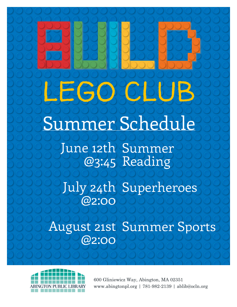 Lego club summer schedule