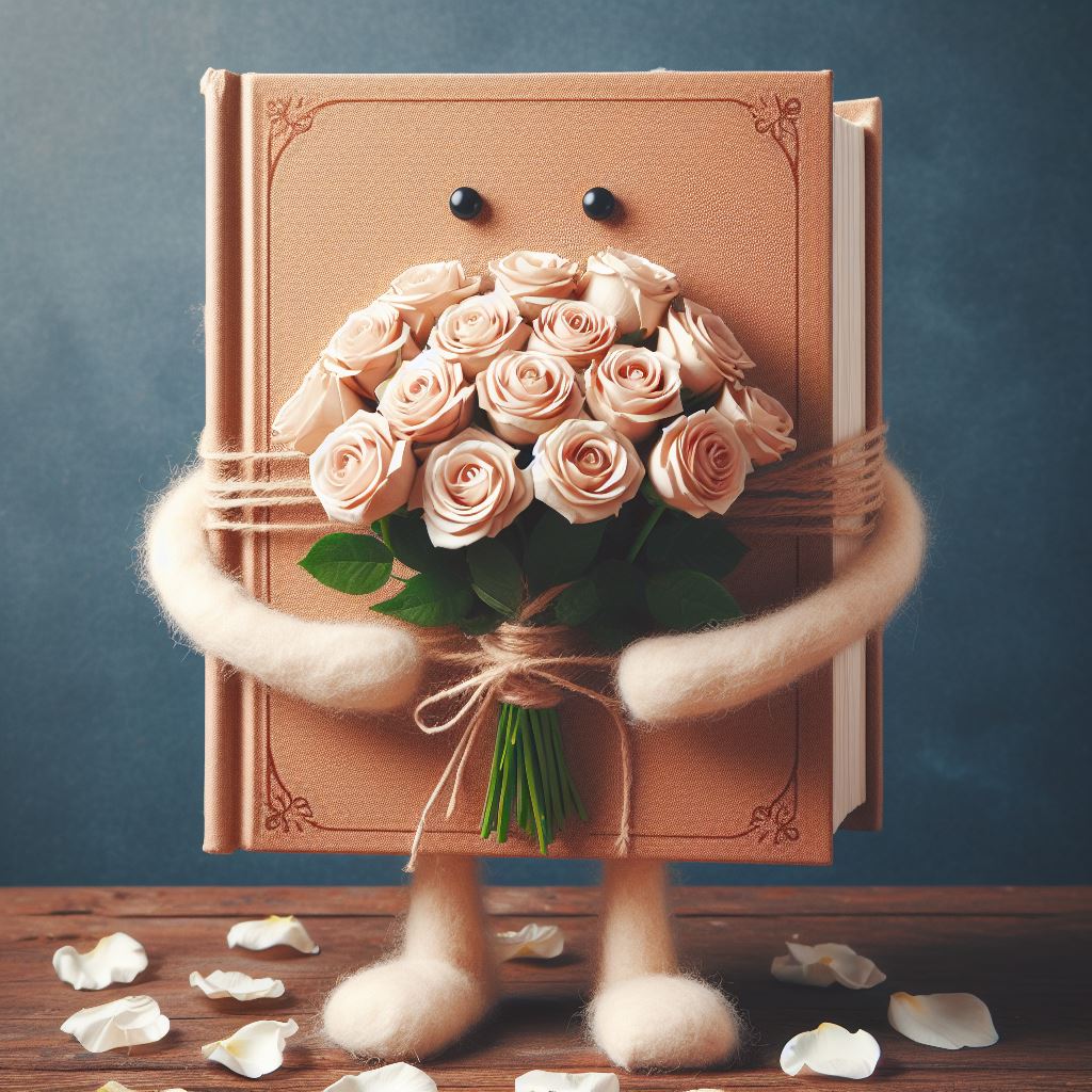 covered book holding flowers