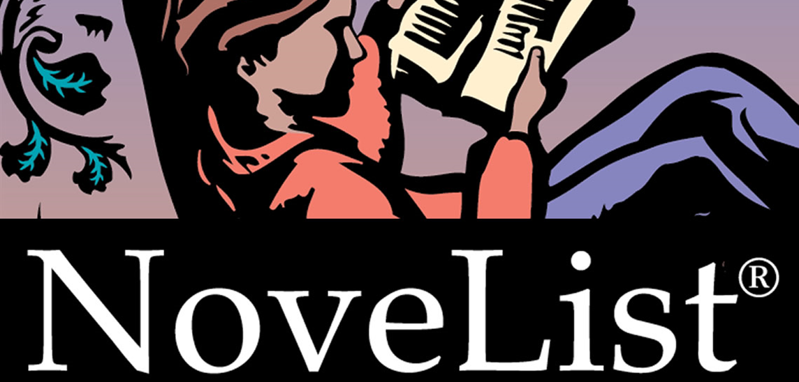NoveList Logo of a person reading a book, containing link to NoveList website