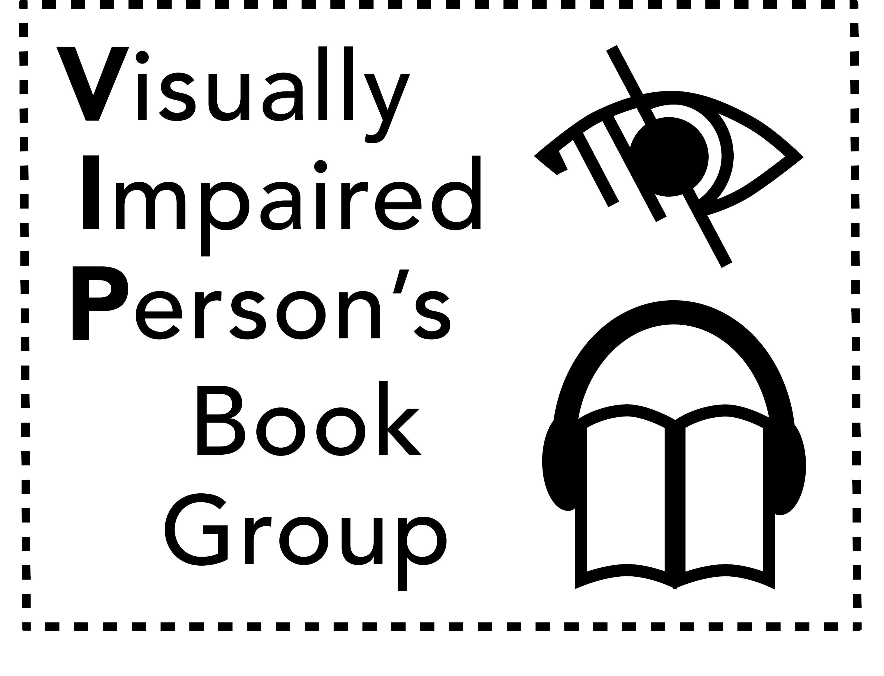 An image of the visually impaired symbol, a book with headphones and the words, Visually Impaired Person's Book Club.