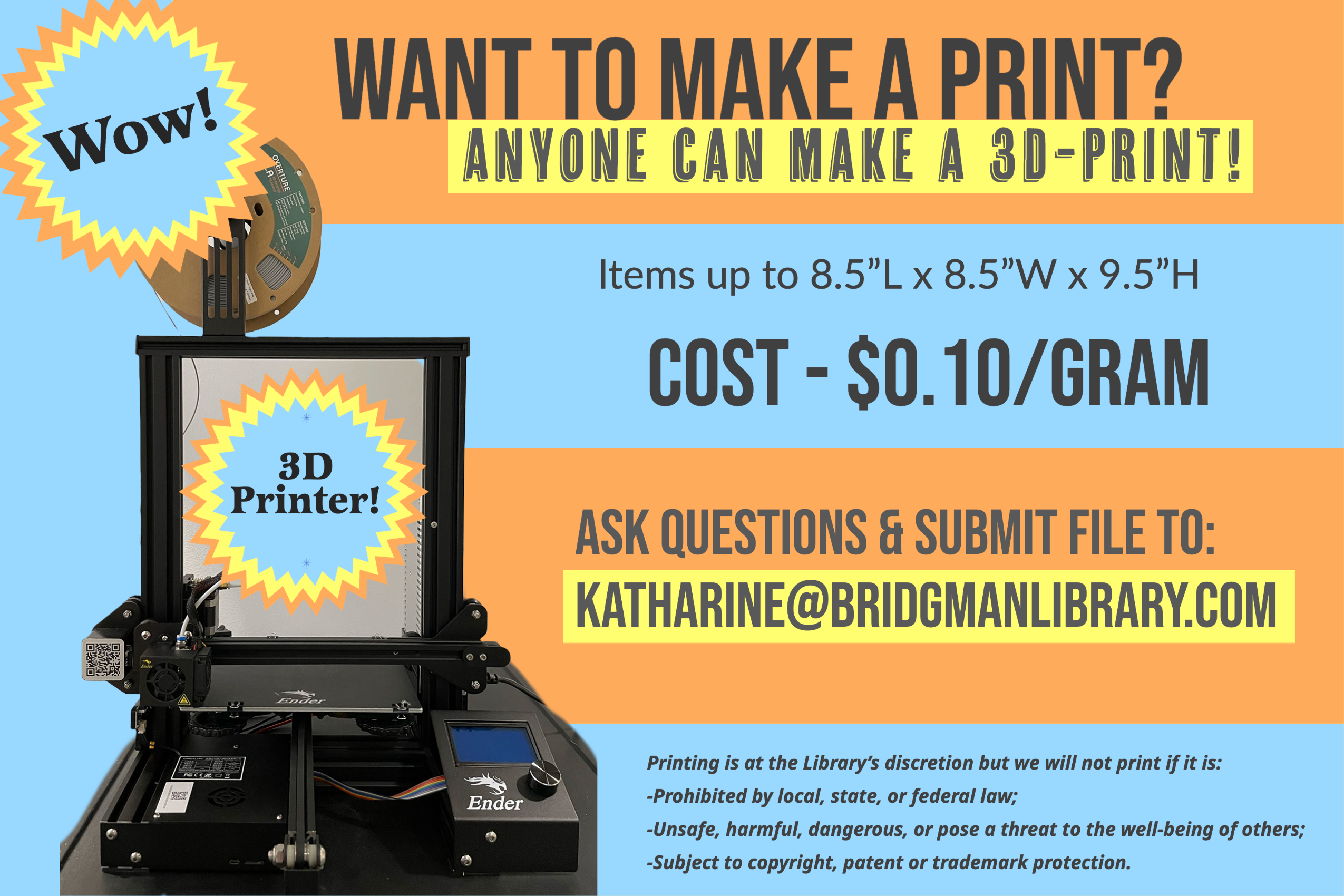 A link to information about our 3D printer.