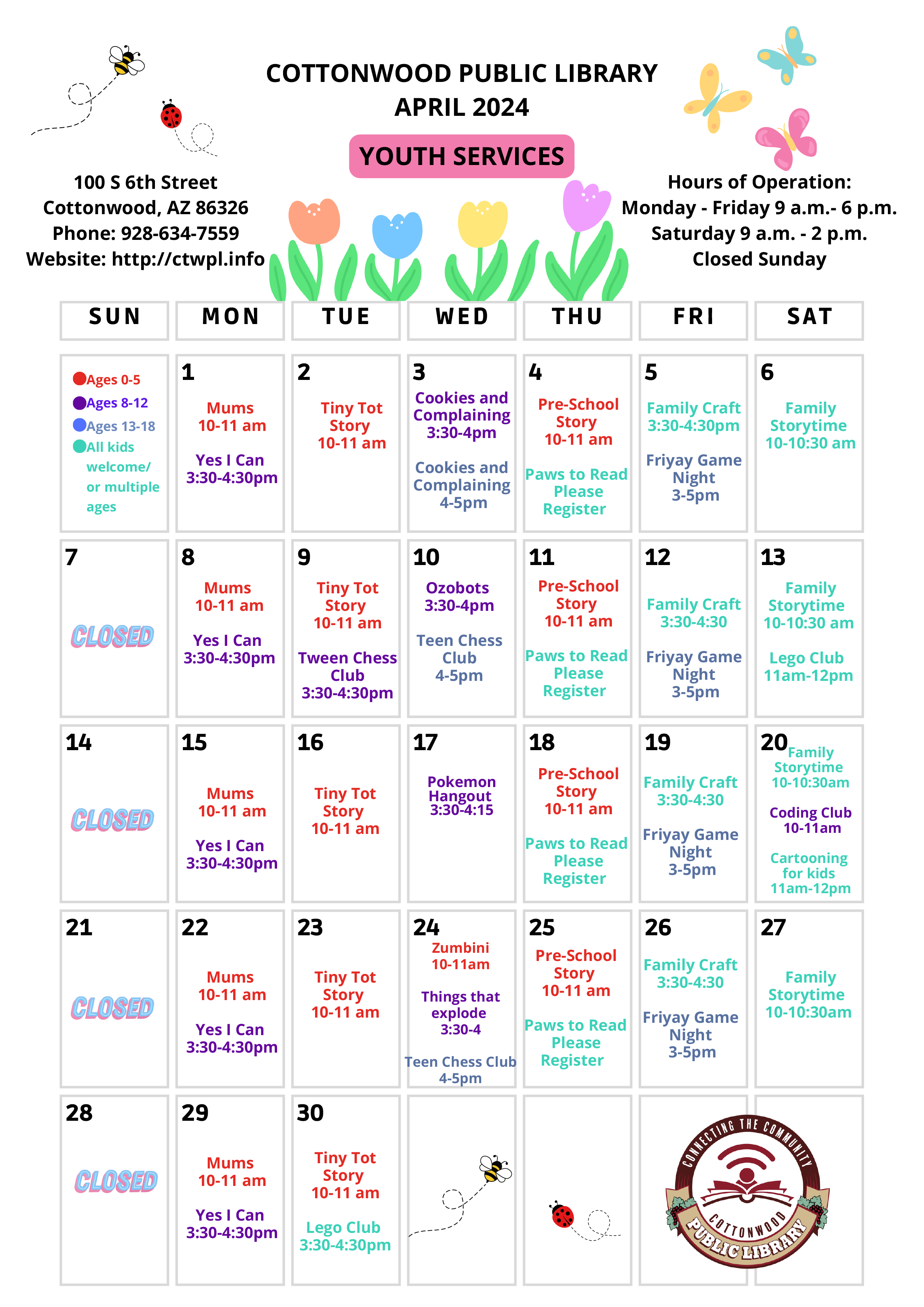 Youth Services Monthly Calendar Image