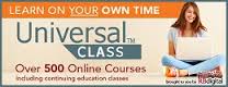Universal Class logo. Over 500 online courses! Image includes link to login site.
