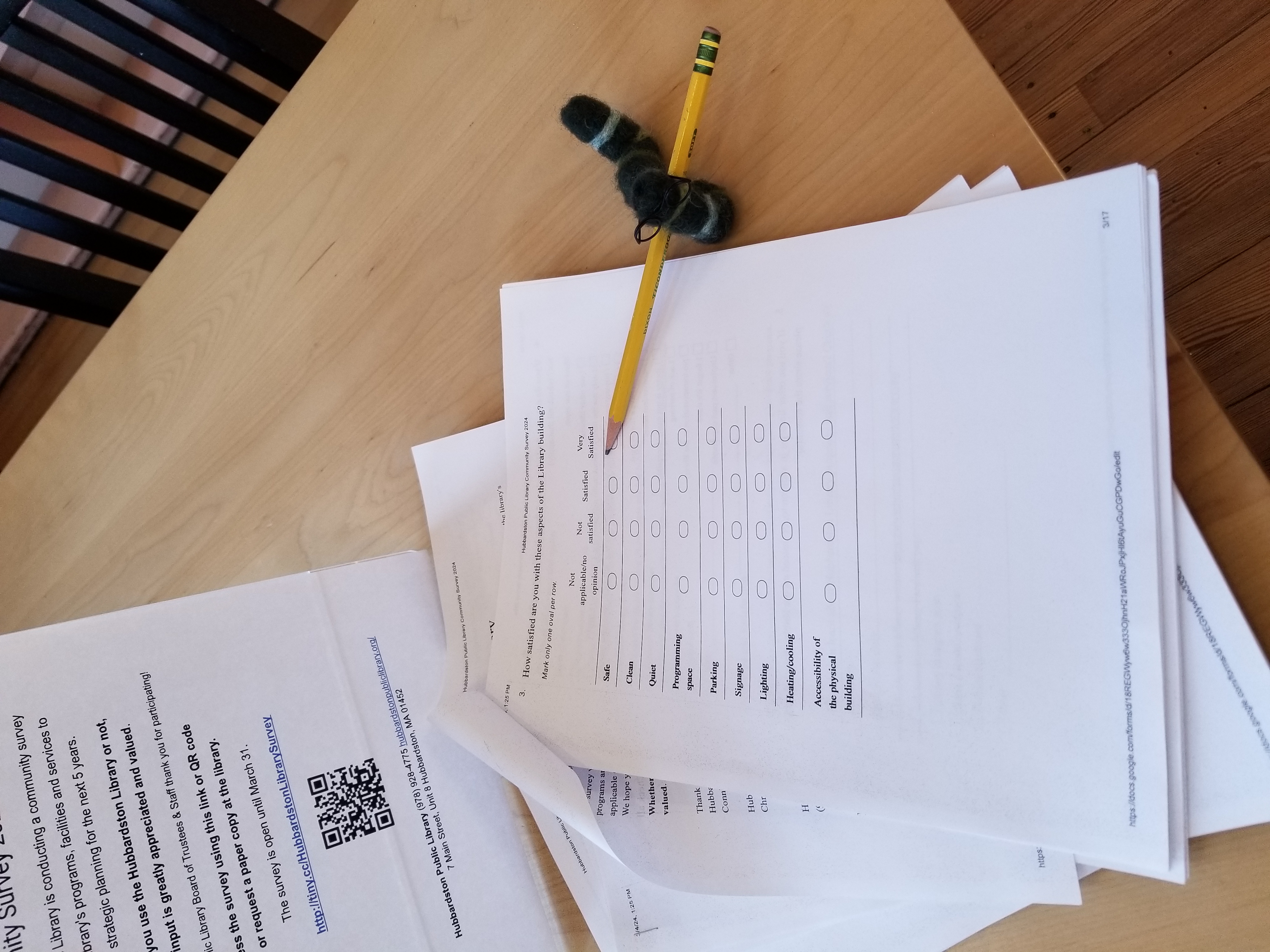 picture of the library survey, with our mascot Page filling it out with a pencil