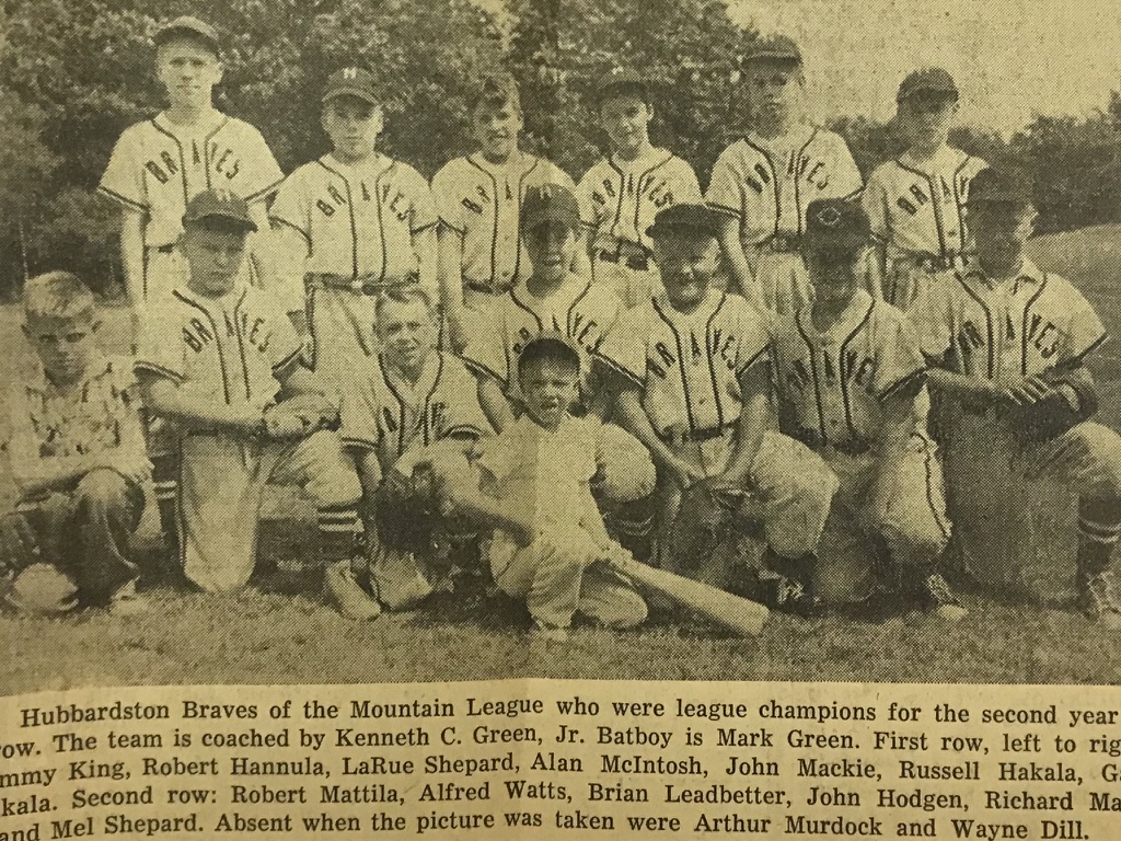 newspaper clipping of the Hubbardston Braves of the Mountain league