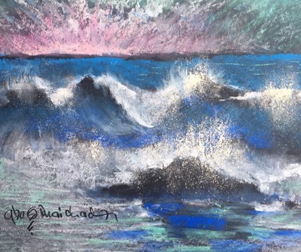 pastel drawing of ocean waves