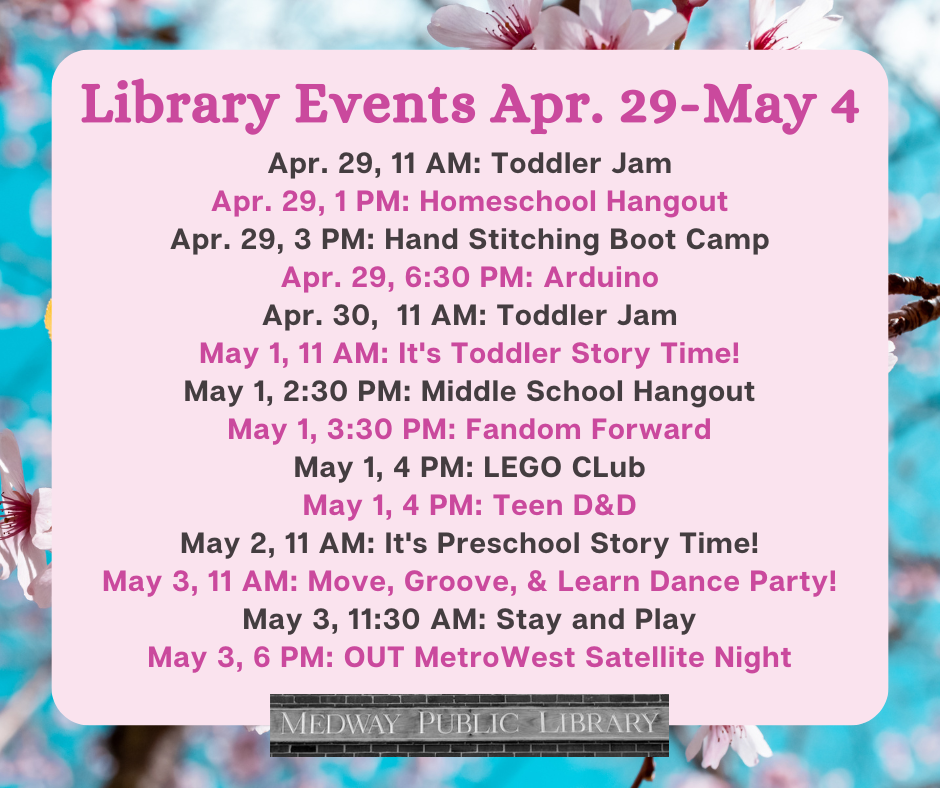 -weekly events Apr.29-May 4 please see calendar