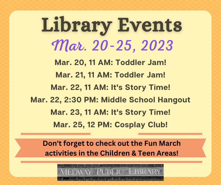 weekly events Mar. 20-25