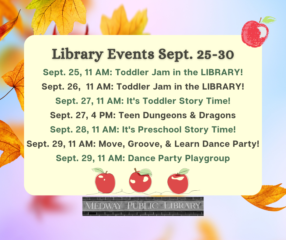 weekly events Sept. 25-30 please see calendar