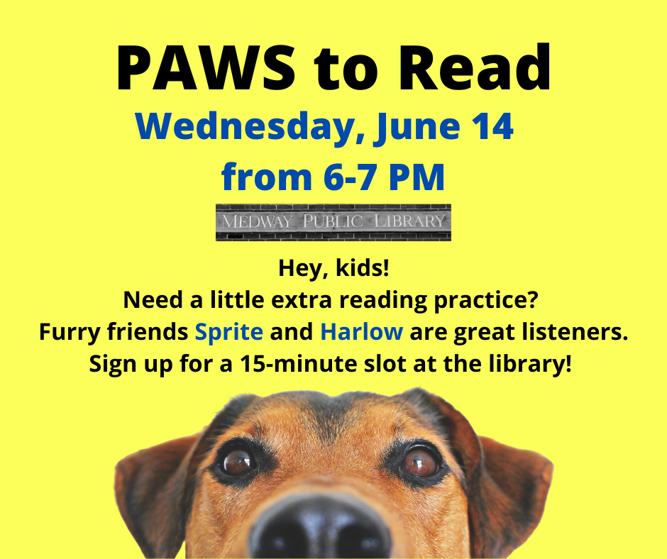 Paws To Read with Sprite and Harlow, Medway Public Library