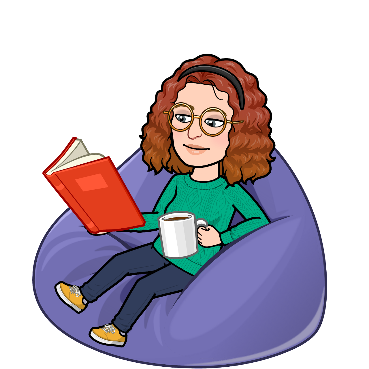 Graphic of a woman holding a mug and reading a book
