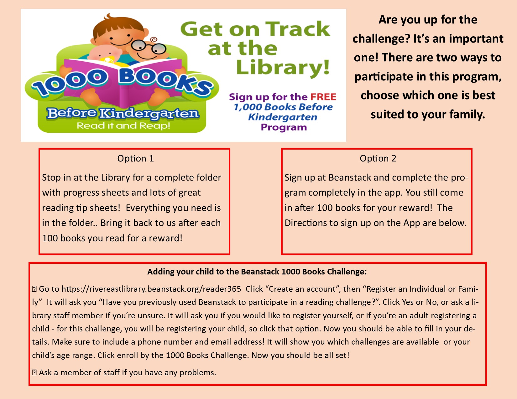 Poster advertising our 1000 books before Kindergarten challenge