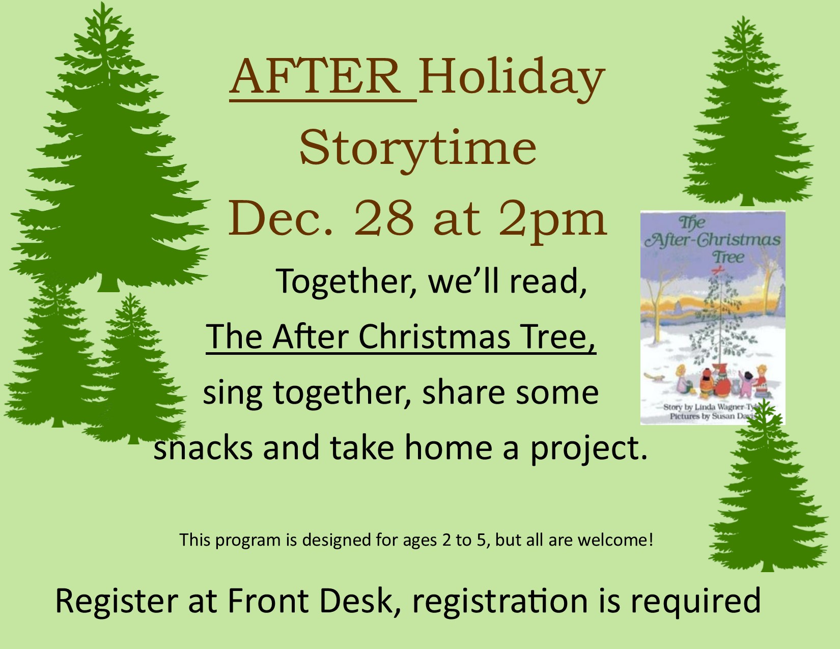 Poster showcasing our upcoming After Holiday story time