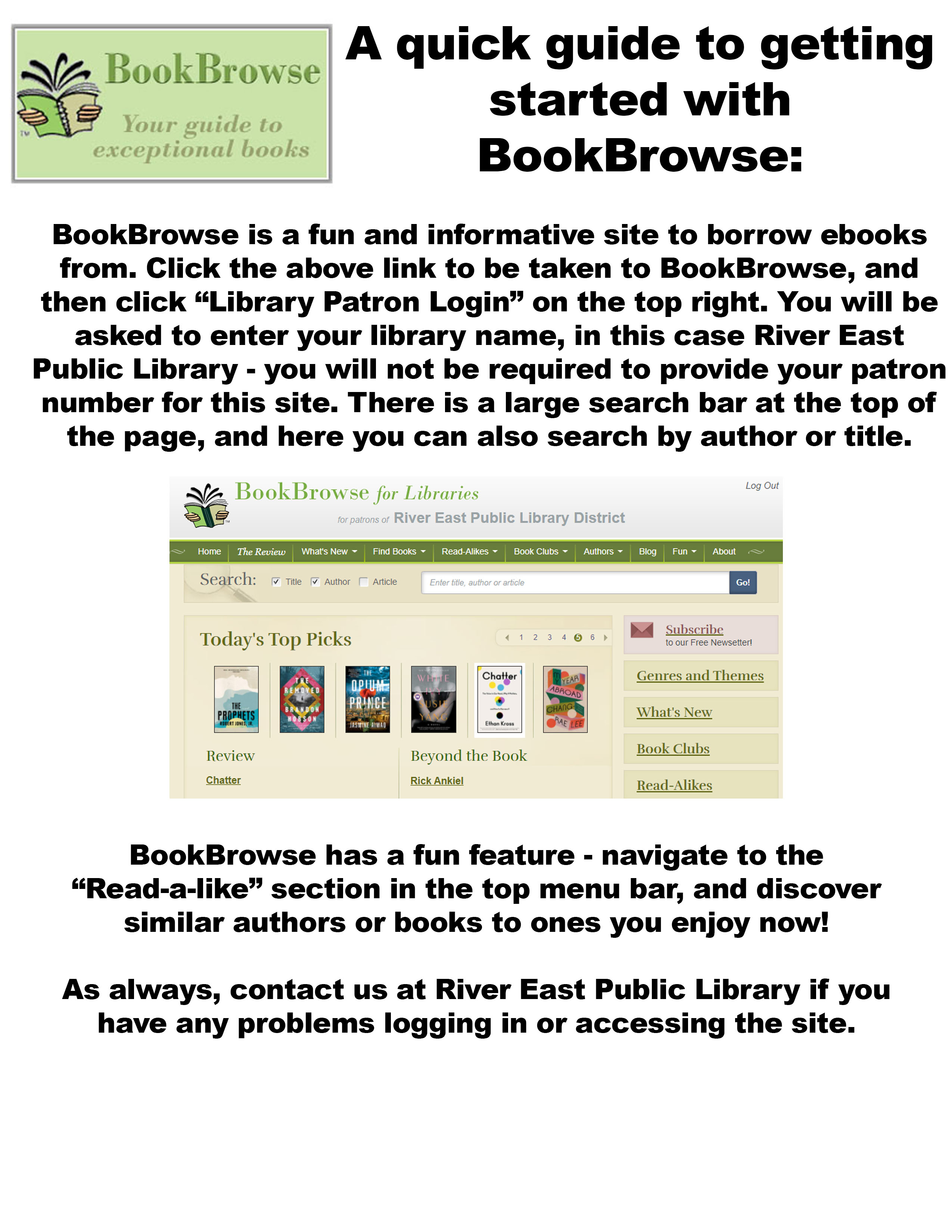 Poster describing how to access and utilize the BookBrowse website 