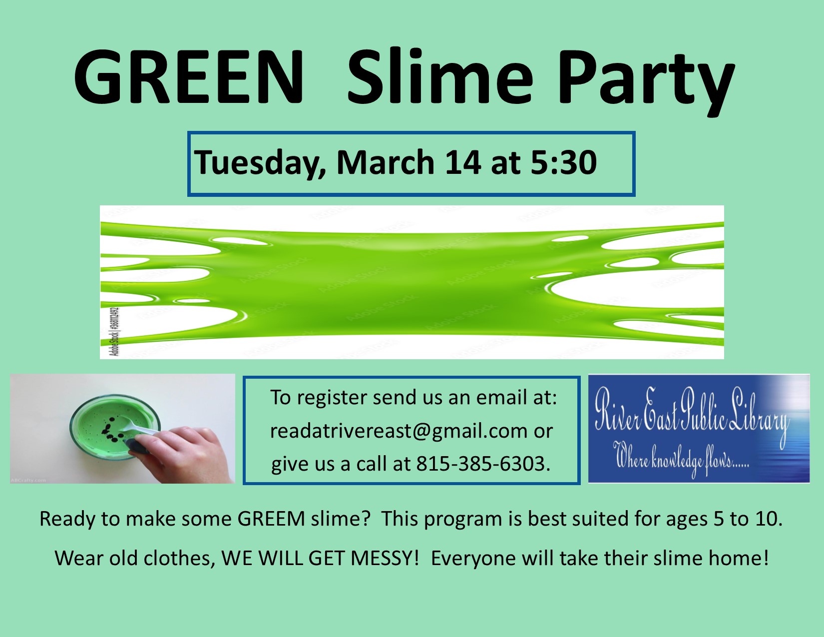 Poster advertising our upcoming green slime party