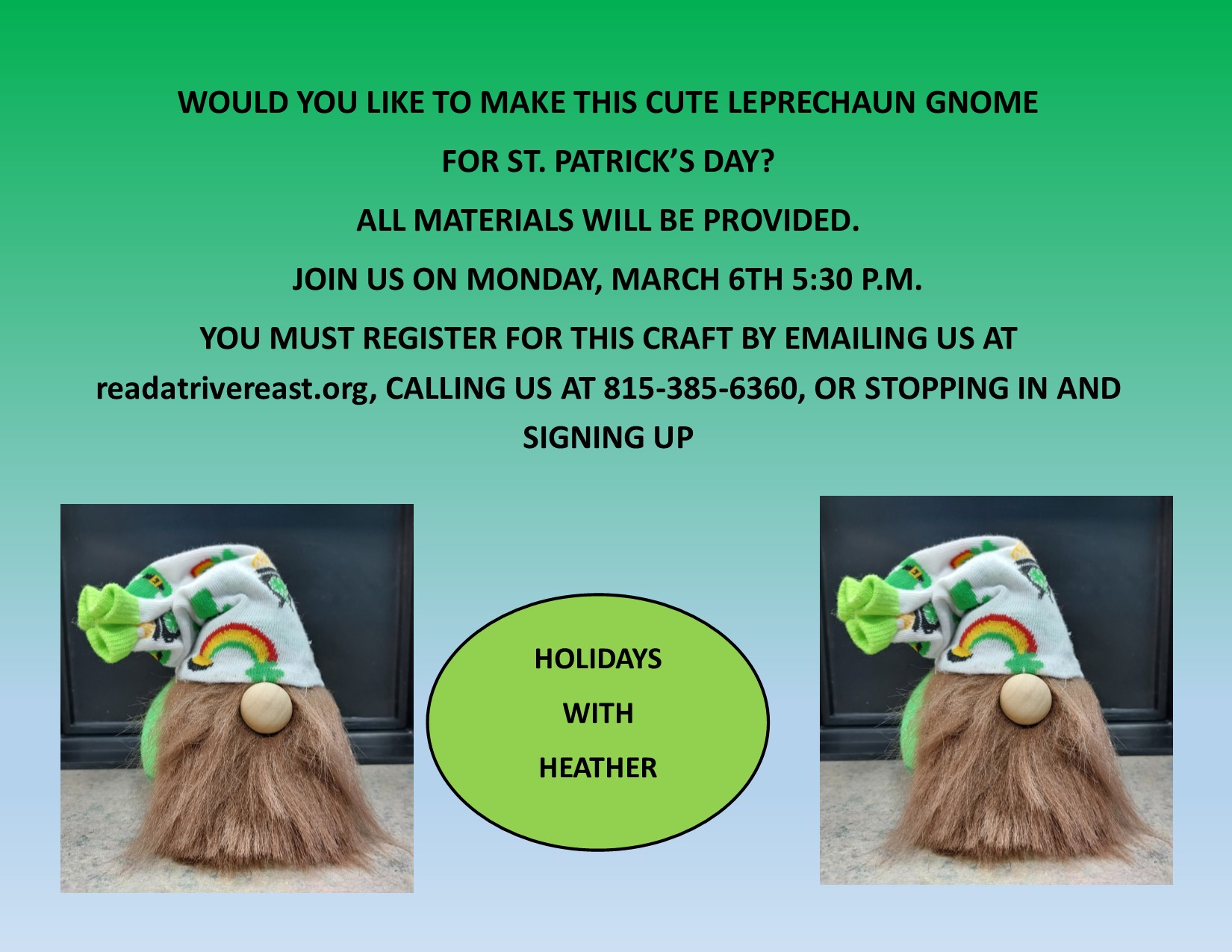 Poster for Heather's upcoming March leprechaun craft