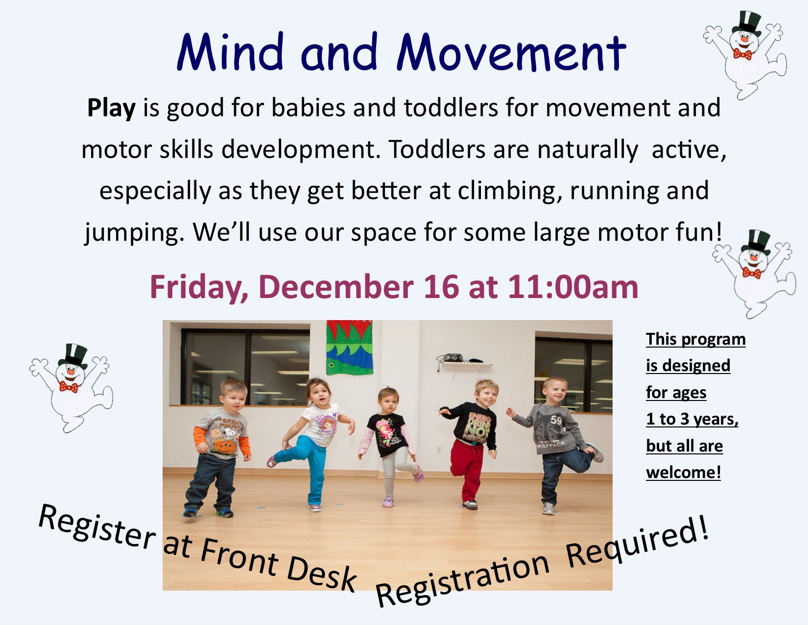 poster showcasing our upcoming Mind & Movement toddler class