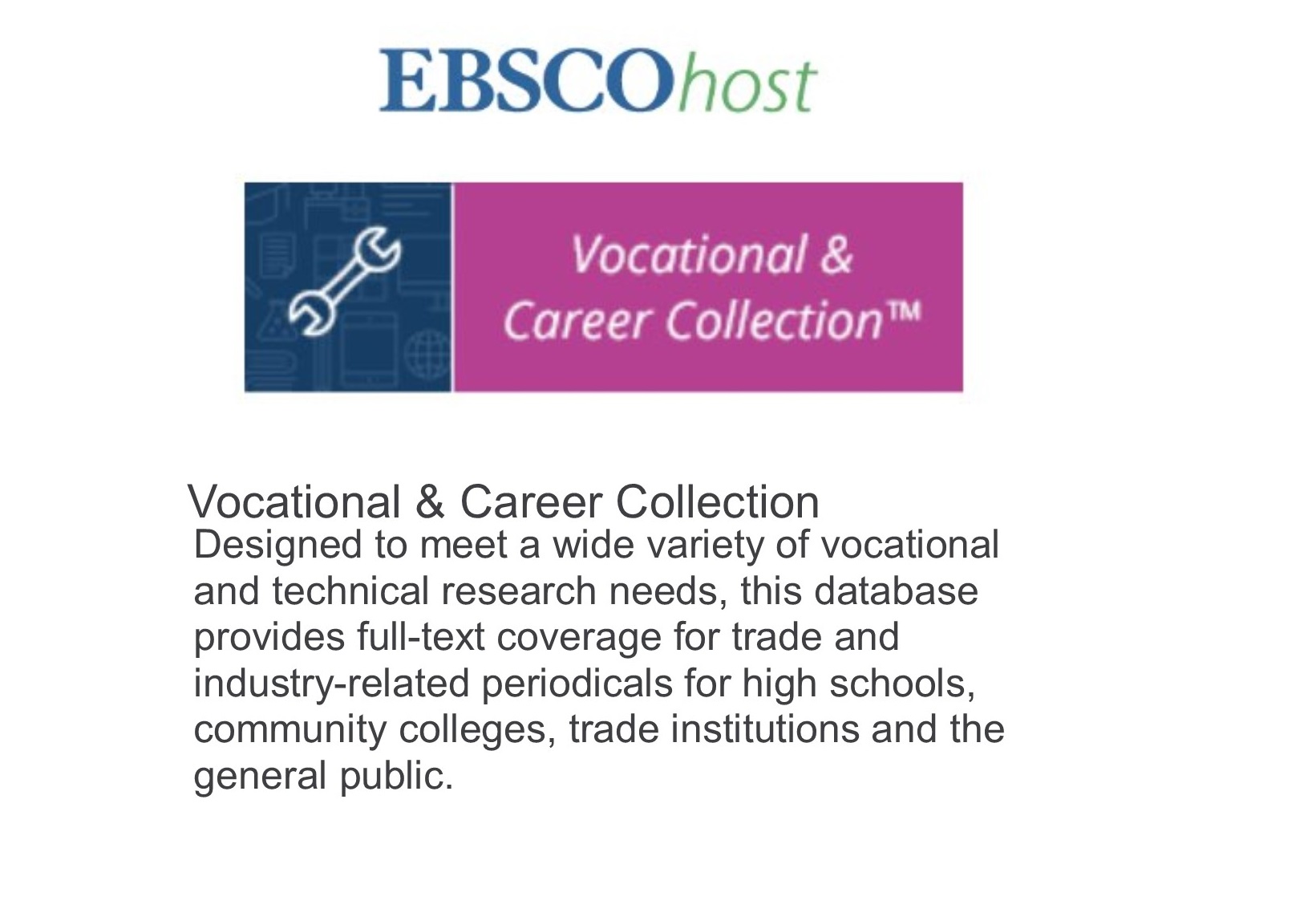 Image describing EBSCO vocational and career collection, with an embedded link to the site