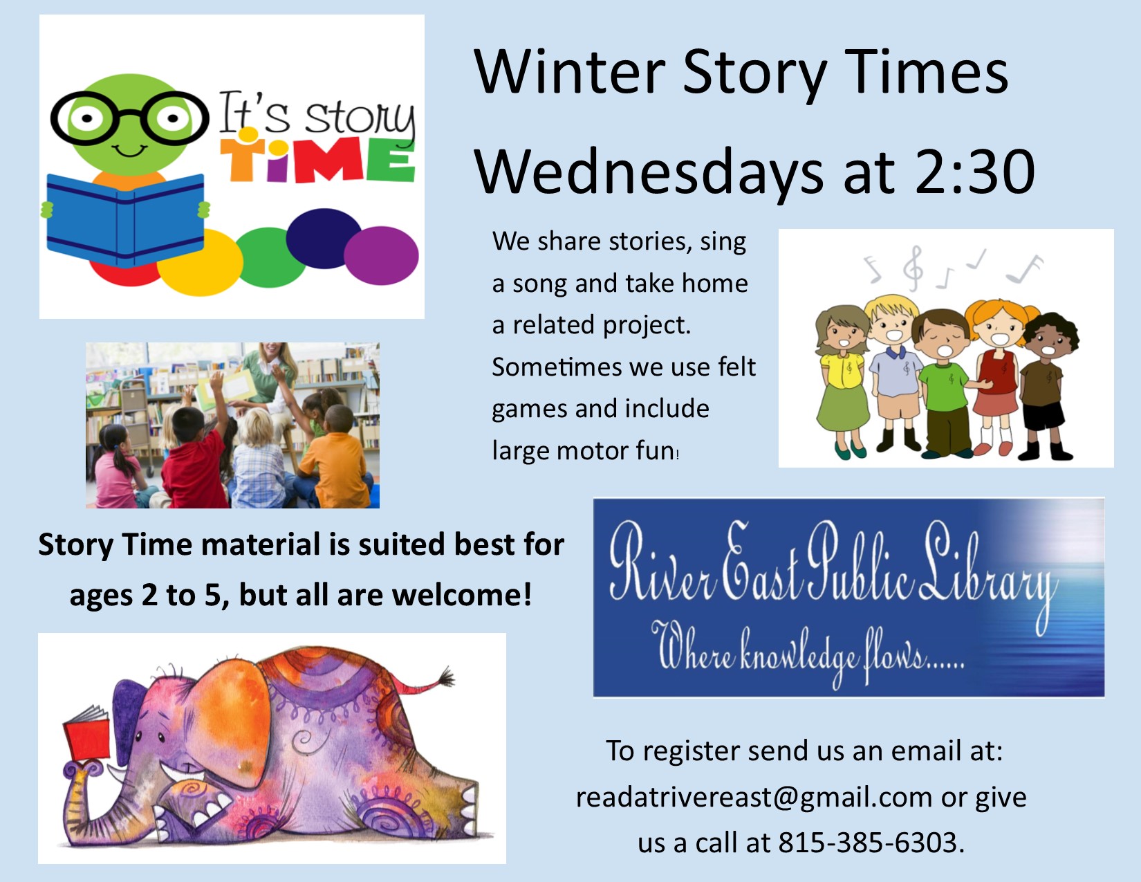 Poster advertising our upcoming winter story times