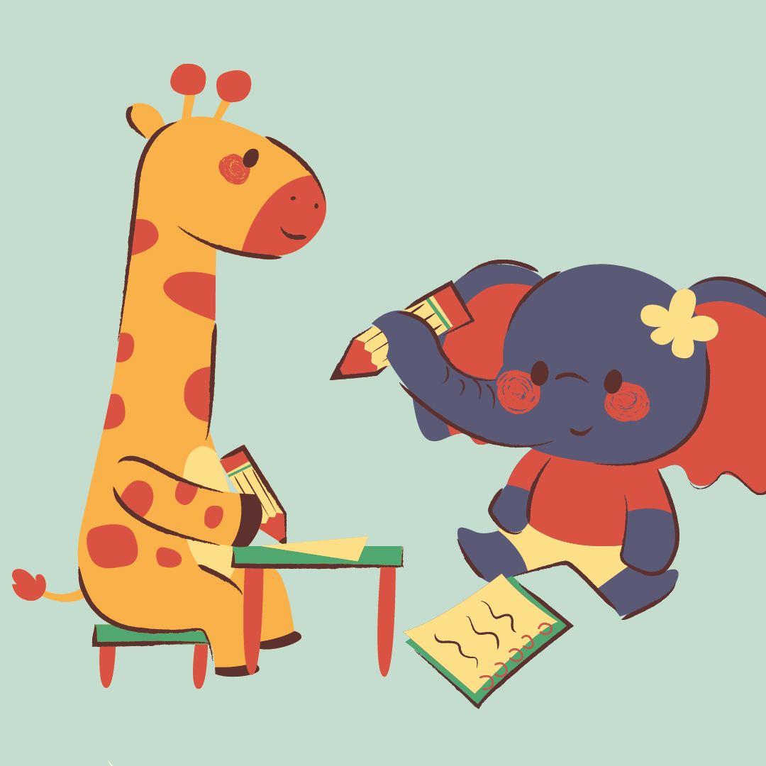 Cartoon Giraffe and Elephant drawing 