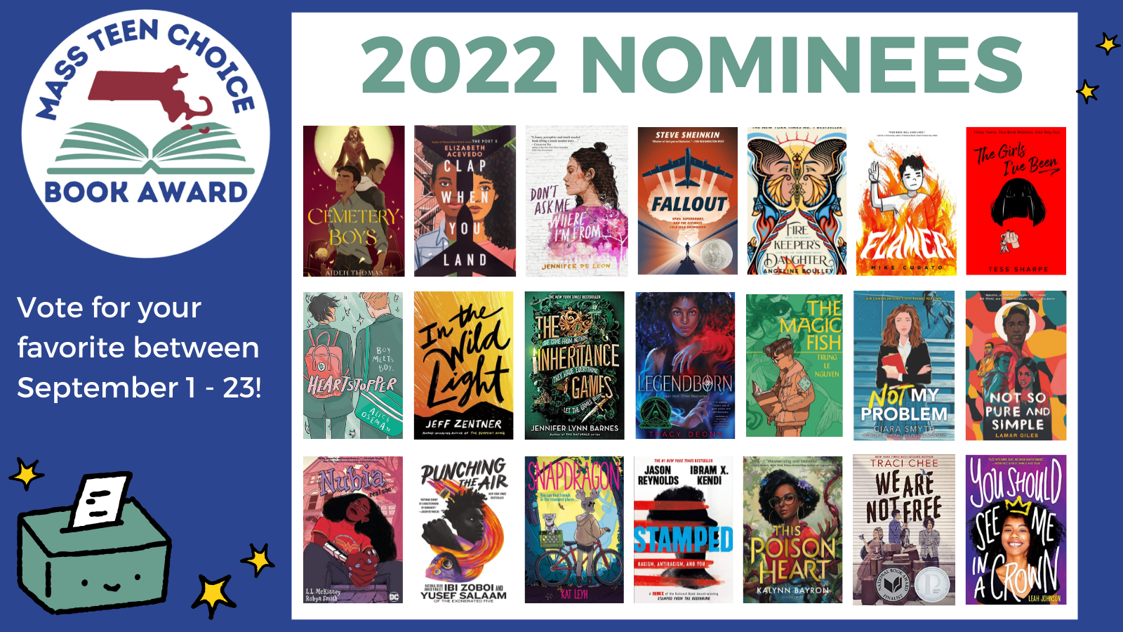 Massachusetts Teen Choice Book Award 2022 Nominee book covers