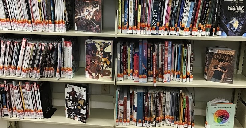 shelf of graphic novels