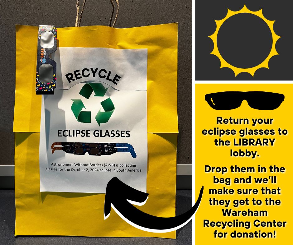 Brown bag, recycling graphic, eclipse graphic, glasses graphic