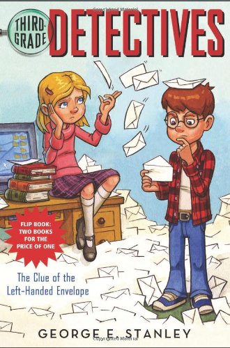illustration of young boy and girl sitting on a desk with envelopes all around them