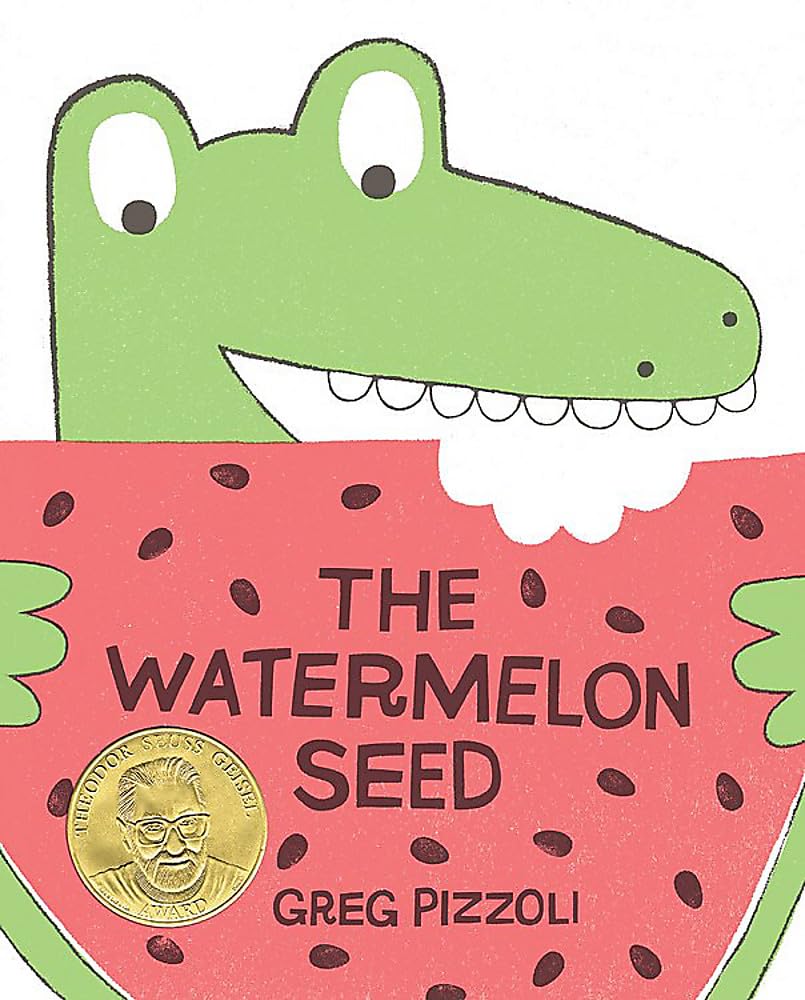 Illustration of a crocodile eating watermelon