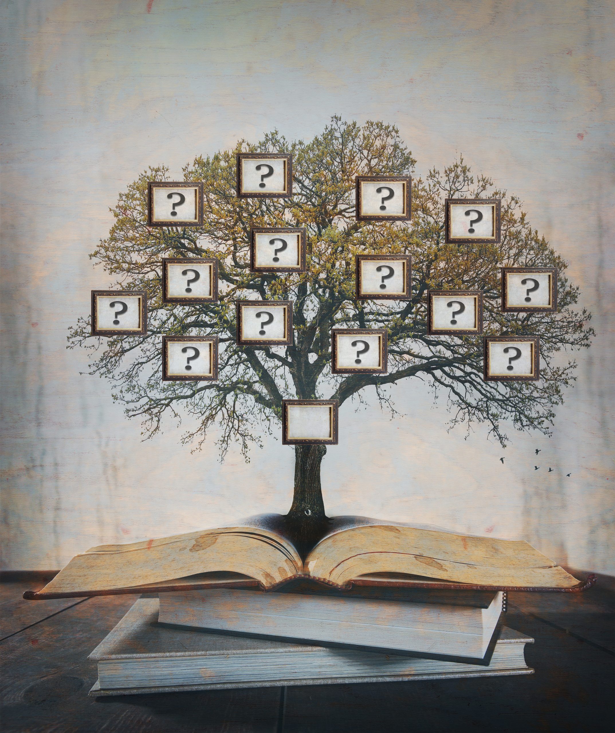 Picture of genealogy tree with hands for leaves