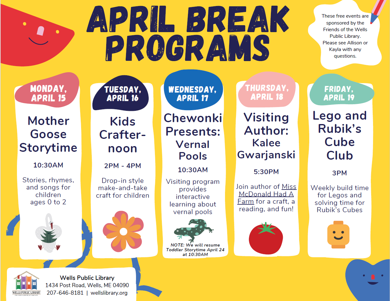 flyer with library activities over April break 2024