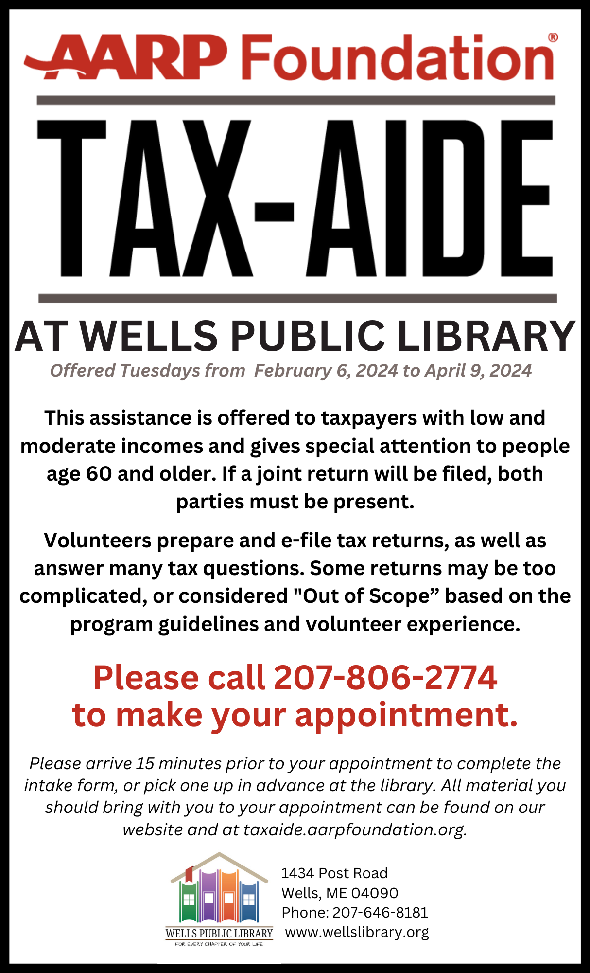 Flyer for the AARP Foundation Tax-Aide. Please select 