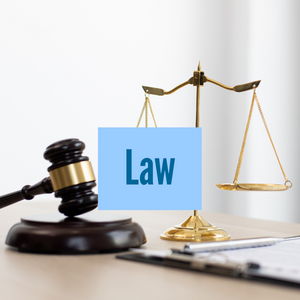 Text Law information with image of gavel and scales