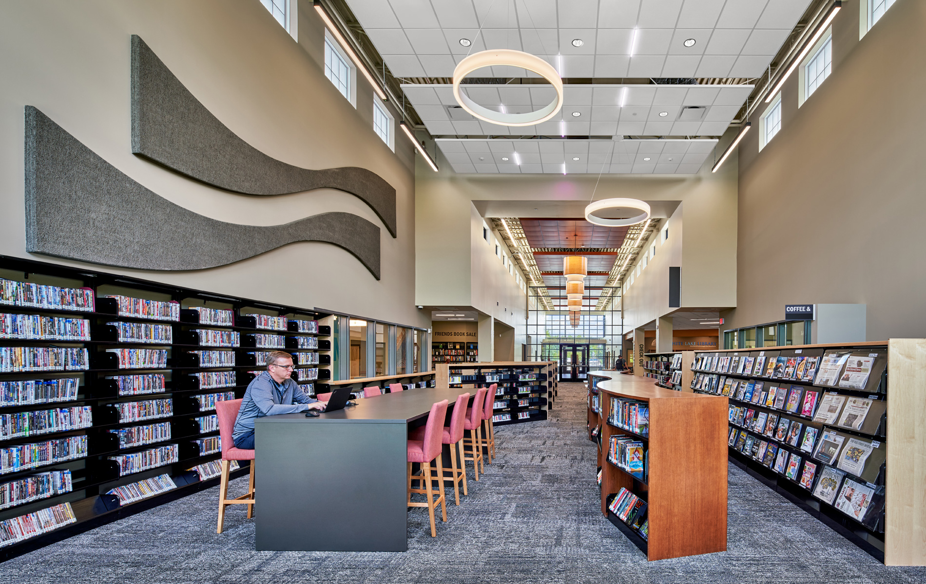 Image of interior of White Lake Library new books section
