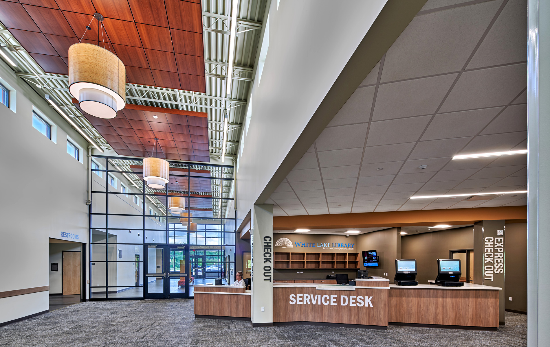 Image of interior of White Lake library showing circulation desk